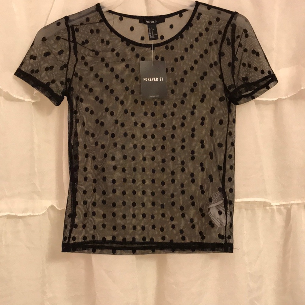 sheer black polka dot top